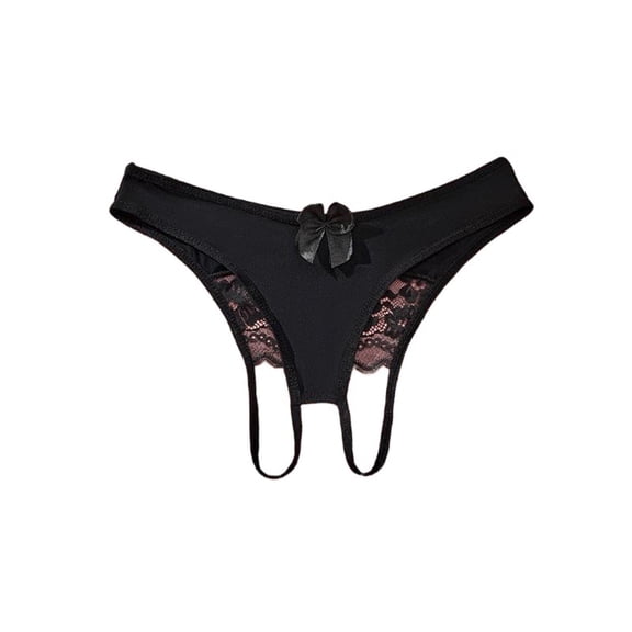 Womens Seamless Thong No Panty Lines - Soft Stretch Underwear with Lace & Bow Detail for Everyday Comfort, Black,Size S