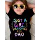thumbnail image 1 of Black Crew Neck "Just a Girl Who Loves Her Daddy" Printed Short Sleeve Girls T-Shirt, Summer Casual Comfortable Girls Top, 1 of 7
