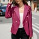 thumbnail image 2 of Chaquetas de oficina para mujer, estampado a cuadros, manga larga, cuello vuelto, elegante abrigo de traje para primavera y otoño, rojo L, 2 of 6