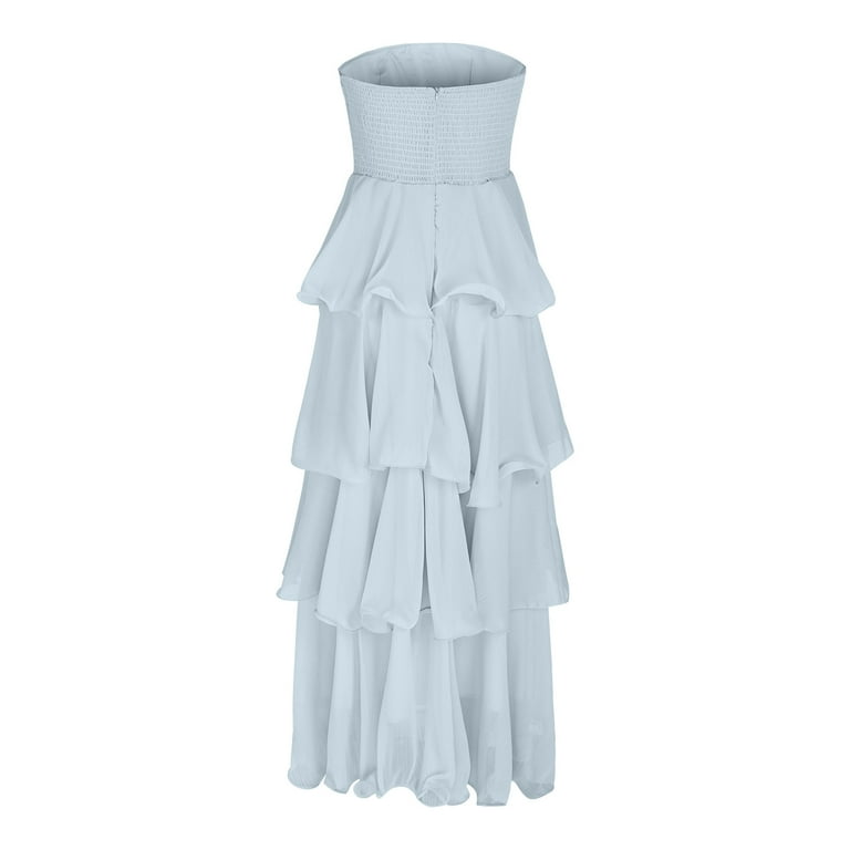 strapless asymmetrical ruffle high-low maxi dress Satin Strapless High-Low Maxi Dress main image 1