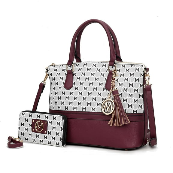 MKF Collection Saylor Circular M Print Women’s Tote Bag with matching Wristlet Wallet by Mia K - Burgundy Red
