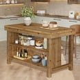 thumbnail image 3 of TRIBEWOOD 55-Inch Solid Wood Kitchen Island, 3-Tier Farmhouse Counter Height Table with Open Storage Shelves for Kitchen, Dining Room, Coffee Bar, Brown, 3 of 6