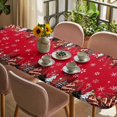thumbnail image 3 of Red Christmas Table Cloths for 8 Foot Rectangle Tables, Xmas Trees Snowflakes Buffalo Plaid Patio Waterproof Elastic Fitted Tablecloths, Washable Rectangular Table Cover for Camping, 3 of 8