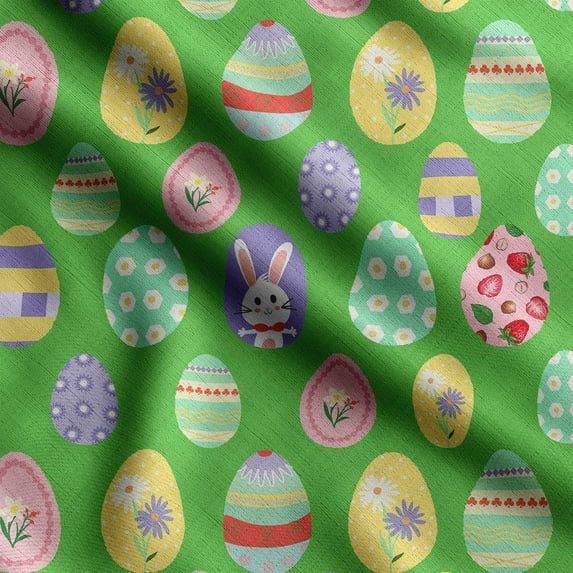 Soimoi Easter Printed, Poly Canvas Fabric, Decor Sewing Fabric by The Yard 56 Inch Wide,Decorative Fabric for Curtains Tote Bags, Light Green