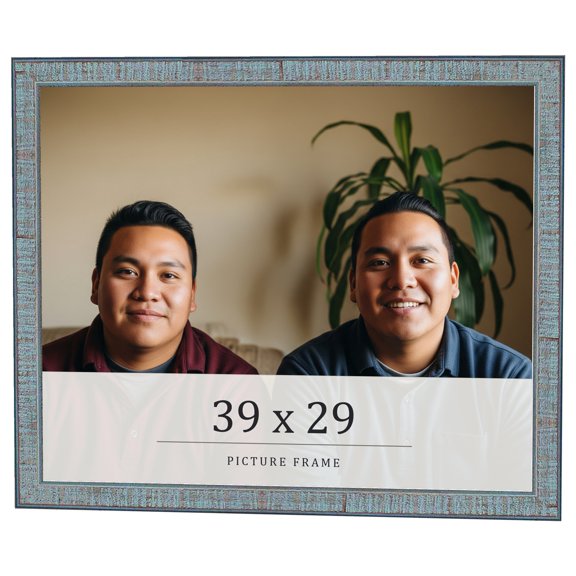 39x29 Frame Blue Scuffed Farm Board Solid Wood Picture Frame Width 0.75 Inches | Interior Depth 0.5