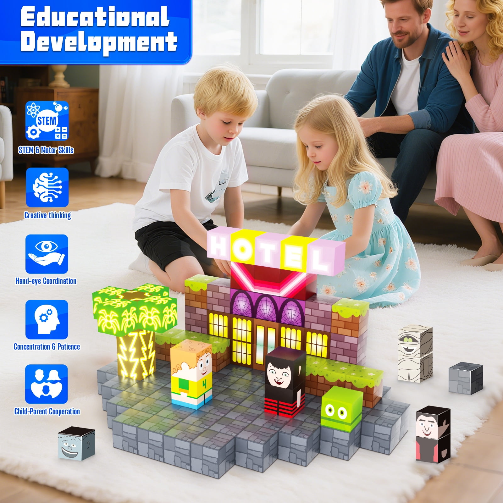 188PCS  Magnetic Blocks  Building Set for Boys & Girls Age 3-5 6-8, Sensory Toys for Toddlers Easter Birthday Gifts for 3+ Years Old Girls Boys