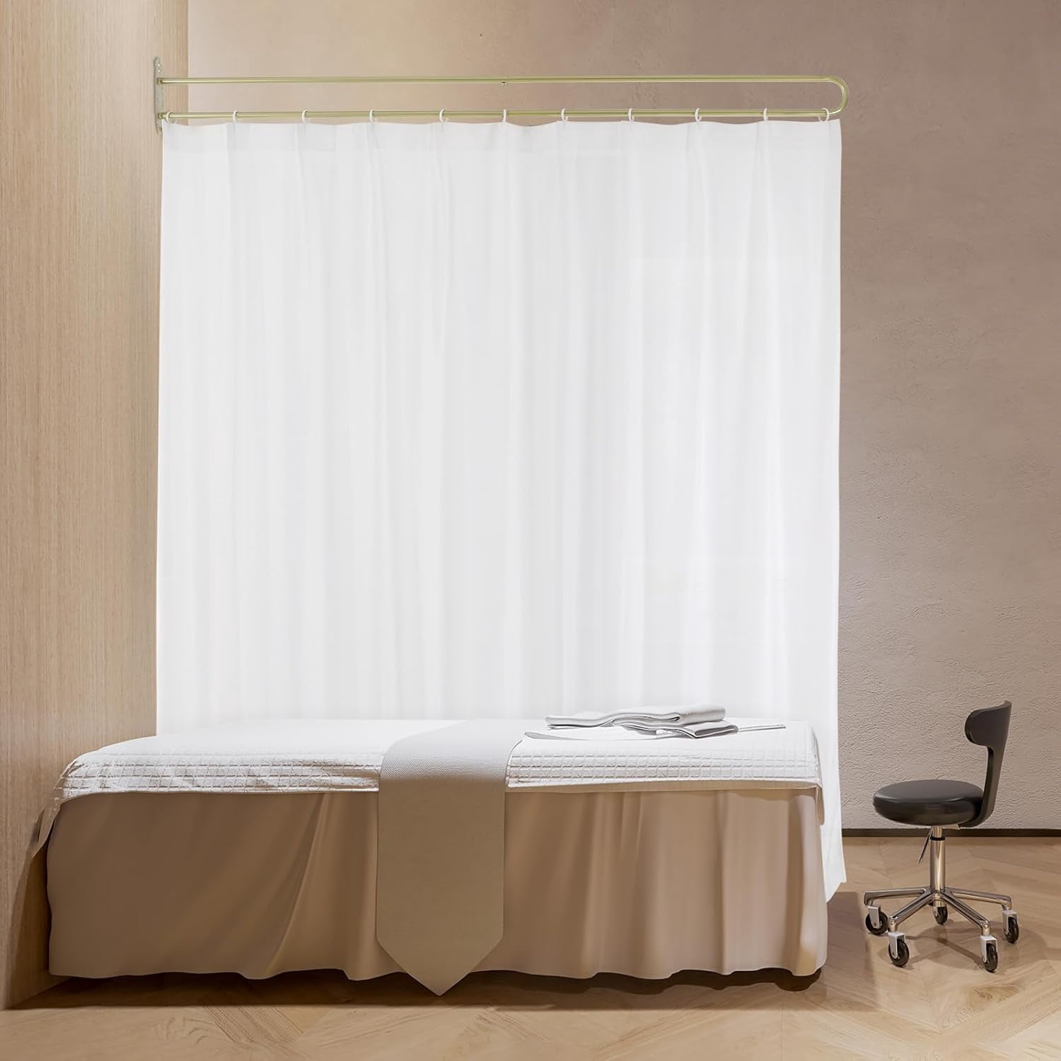 Privacy Partition Curtains, U-Shape Privacy Partition Curtain with Rod, 78.7 Inch Wide Room Divider for Bedroom/Office, White Velvet Drape & Gold Finish