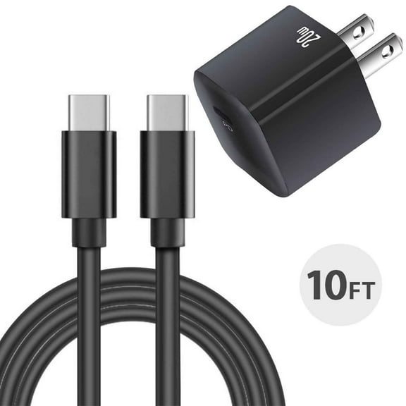 USB C Super Fast Charging PD 20W Wall Charger for Samsung Galaxy Note10 / 10  / S20 Ultra / S20 plus / S20 5G and S10 Lite / Note 10 Lite USB Type C to USB Type C Cable - 10 feet
