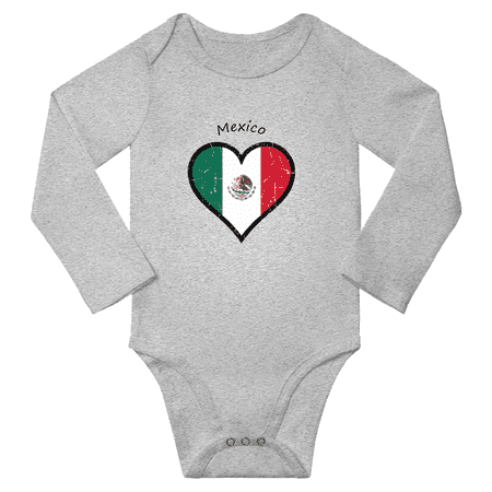 

Mexico Flag Heart Love Baby Long Sleeve Clothing Bodysuits (Gray 12 Months)