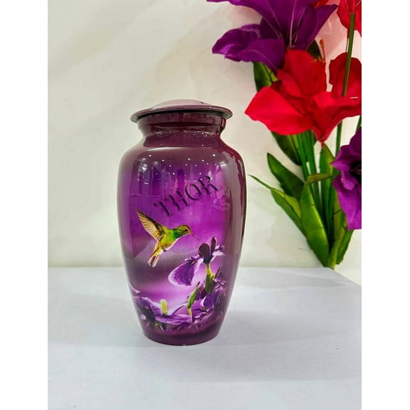 Urns for Human Ashes Adult Female Burial Urns Decorative Urns Funeral Urns Cremation Urns for Women and Men Purple Hummingbird Large