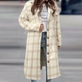 thumbnail image 4 of jobturf Long Jackets for Women Casual Loose Lightweight Plaid Shacket Fall Winter Fashion Outerwear Long Sleeve Button Down Coats, 4 of 5