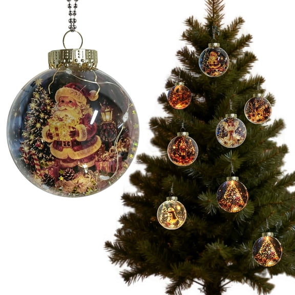 Light‑Up Christmas Mini Scene Ornament, Santa Claus Acrylic Hanging Pendant, Glowing Festive Tree Decoration For Holiday Home Xmas Party Decor