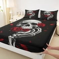 thumbnail image 4 of Homewish Halloween Hipple Skull Queen Sheets,Red Rose Flower Queen Sheet Sets,4-Piece,1 Flat Sheet, 1 Fitted Sheet and 2 Pillowcases, 4 of 6