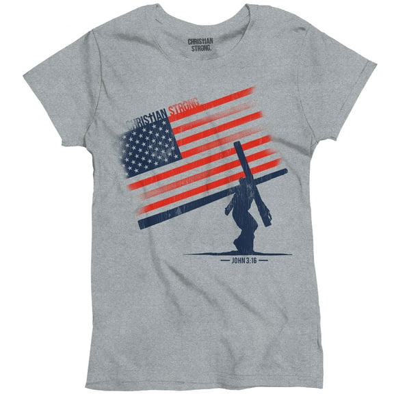 Christian American Pride Ladies T Shirt Cross Jesus Christ USA by Brisco Brands