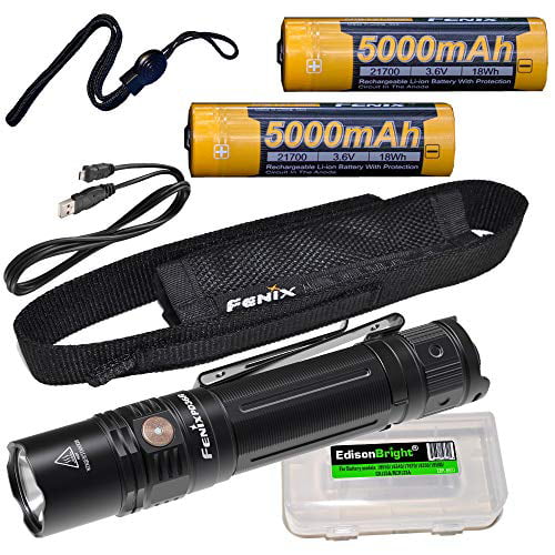 Fenix PD36R 1600 Lumen Type-C USB rechargeable LED tactical Flashlight, 2 X  batteries with EdisonBright charging cable carry case bundle