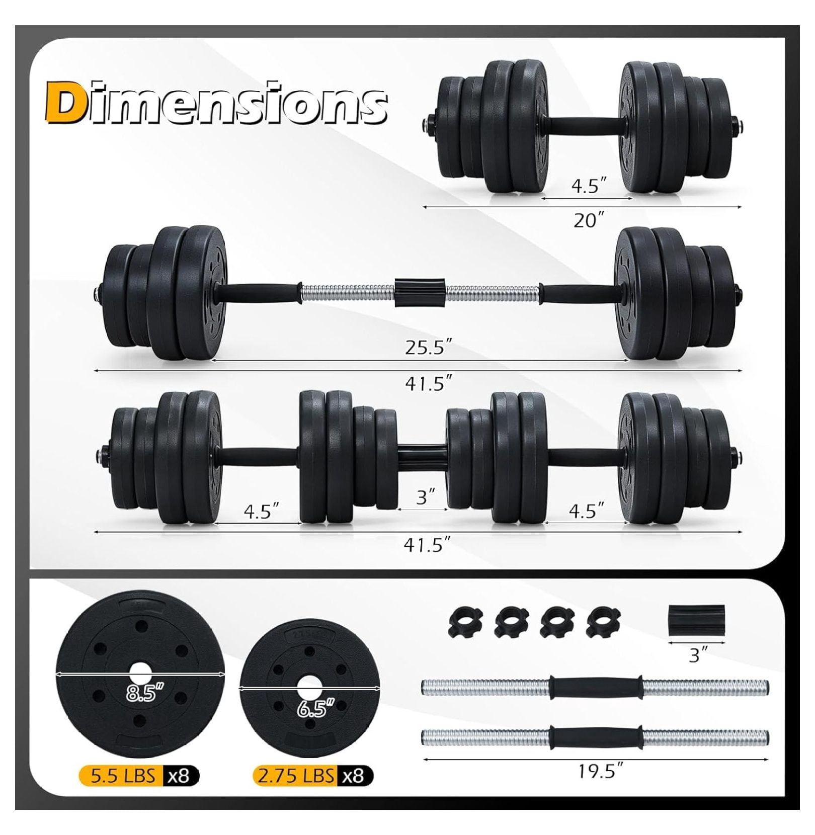 Adjustable Dumbbell Set, 66LBS Free Weight Set with Connector, 3-in-1 Convertible for Strength Training, Home Gym Exercise Workout Equipment Lifting Set