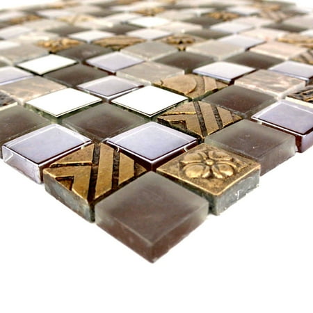 Abolos- Monarchy 1" x 1" Glass and Stone Mosaic Tile in Antigua (4.9sqft / 5sht Box)