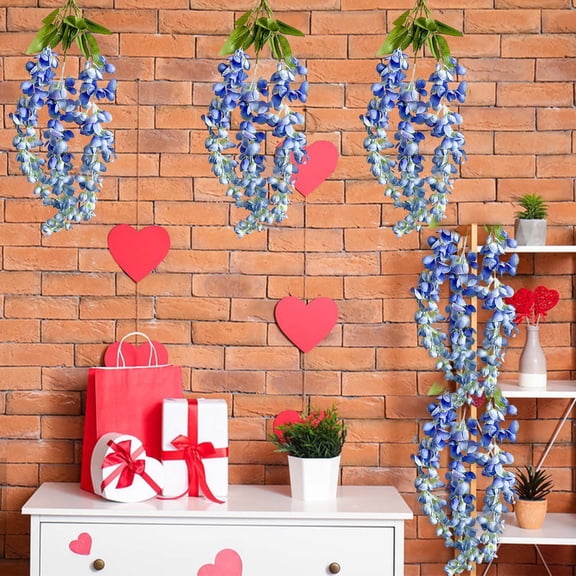 Luxcidy 21.65'' Silk White Wisteria Artificial Flowers, Fake Wisteria Floral Hanging Plant Garland for Home Decor, Party, Floor Vase, Balcony, Wedding Arrangement Decoration (Blue)