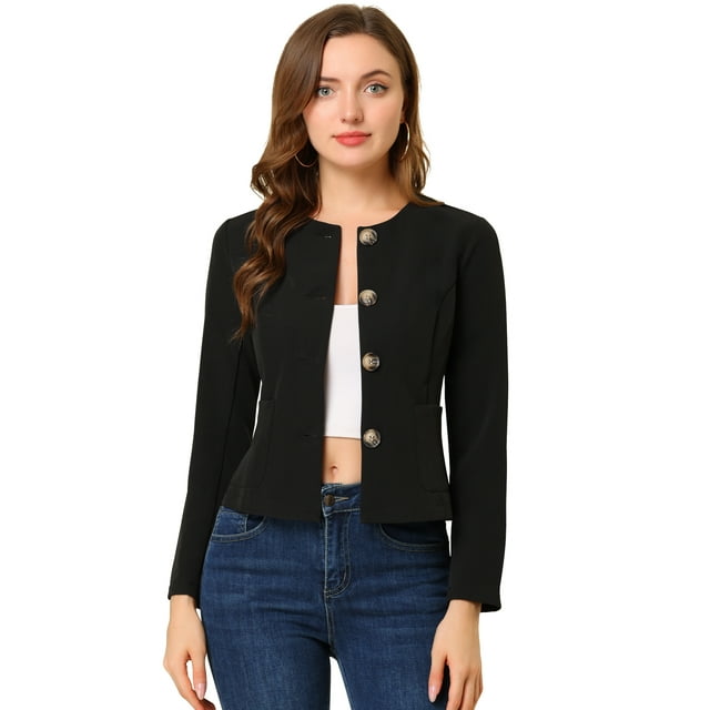 INSPIRE CHIC Women's Fall Vintage Lightweight Short Button Jacket with Pockets
