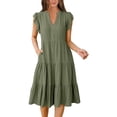 thumbnail image 3 of XVJRHAK Womens Summer Dresses Womens Summer Ruffle Sleeve V Neck Midi Dress 2024 Fashion Casual Fit Flowy Tiered Boho Beach Vacation Sundress (Green2,XL), 3 of 9