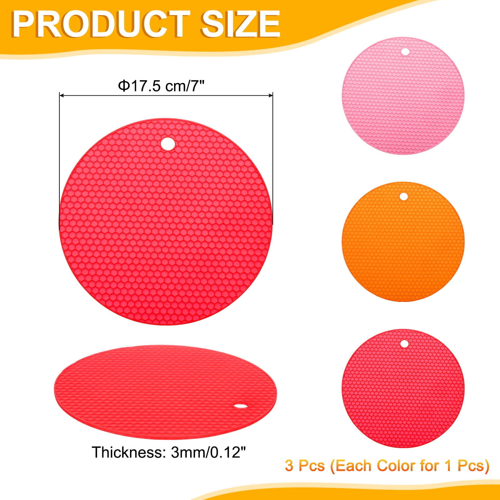 Unique Bargains Non-Slip Silicone Jar Opener Pads Texture Can Opener Pink, Orange, Red