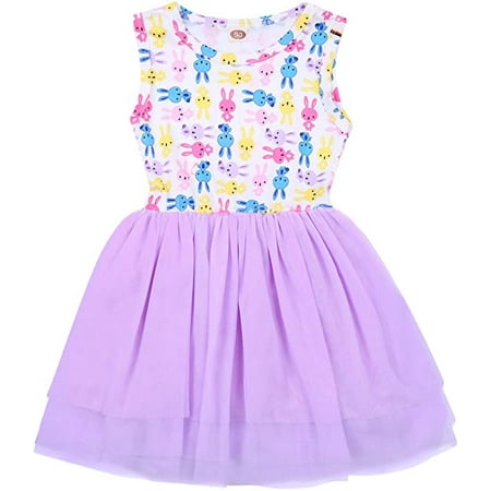 

Girls Purple Bunny Dress Double Layer Sleeveless Princess Party Dress Summer Clothes One-Piece
