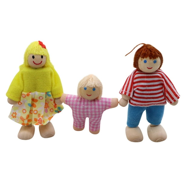 XZNGL Wooden Furniture Dolls House Family Miniature 3 People Set Doll Toy  For Kid Child 