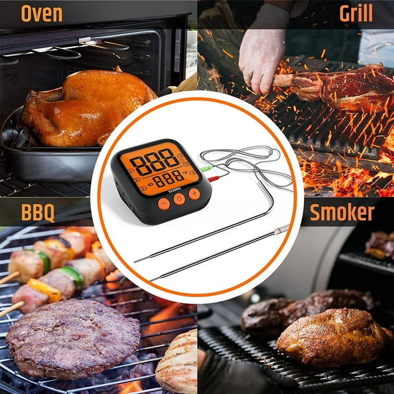 Wireless Meat Thermometer for Grilling and Smoking, Food Thermometer for  BBQ Smoker Oven Cooking Steak, Grill Thermometer for Outside Grill with 4