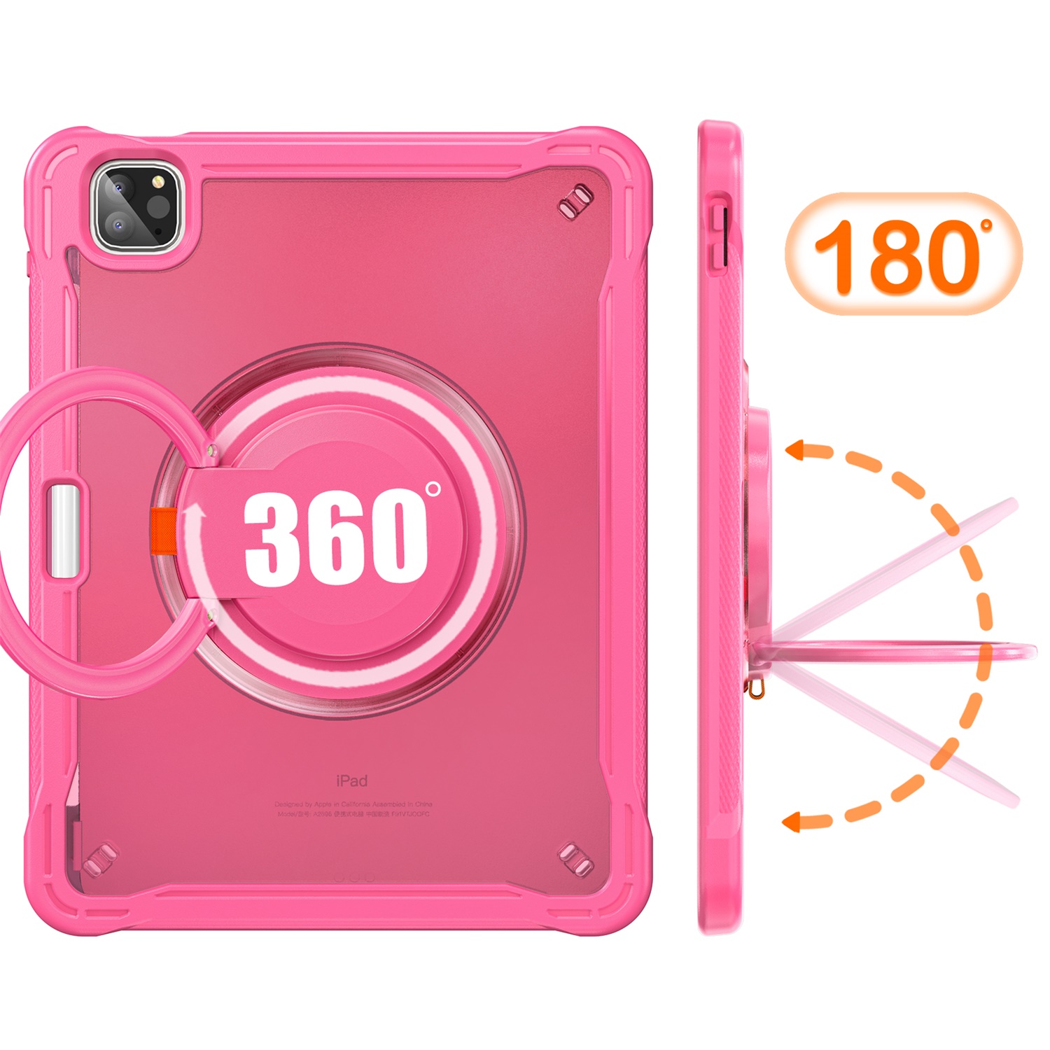 SaniMore Case for Apple iPad Air 11 (2024), with Shoulder Strap Pencil Slot Hybird PC TPU Back Cover 360° Ratating Handle Bracket Shockproof Anti-fall Rugged Kids Shell, Rose