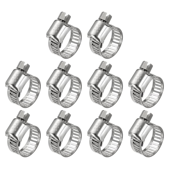 Uxcell 10Pcs Stainless Steel Hose Clamps, Adjustable 1/4" to 1/2" (6-12mm) Heavy Duty Worm Gear Hose Clamp Assortment Kit, Metal Fuel Line Clamping for Radiator, Dryer Vent