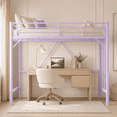 thumbnail image 6 of Zimtown Queen Size Loft Bed with Reversible Ladder, Metal Bed Frame for Adults, Guardrails, Space-Saving, Purple, 6 of 7