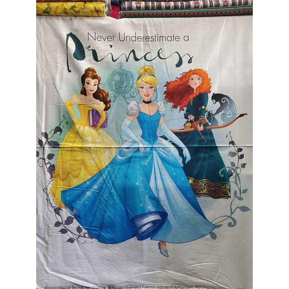 100% COTTON Printed Panel Fabric - "NEVER UNDERESTIMATE A PRINCESS" / 45" WIDE SOLD BY THE PIECE