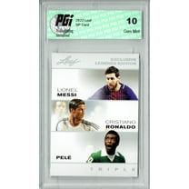 THE TRIPLE! Pele, Lionel Messi, & Cristiano Ronaldo 2022 Leaf Legends Card PGI 10