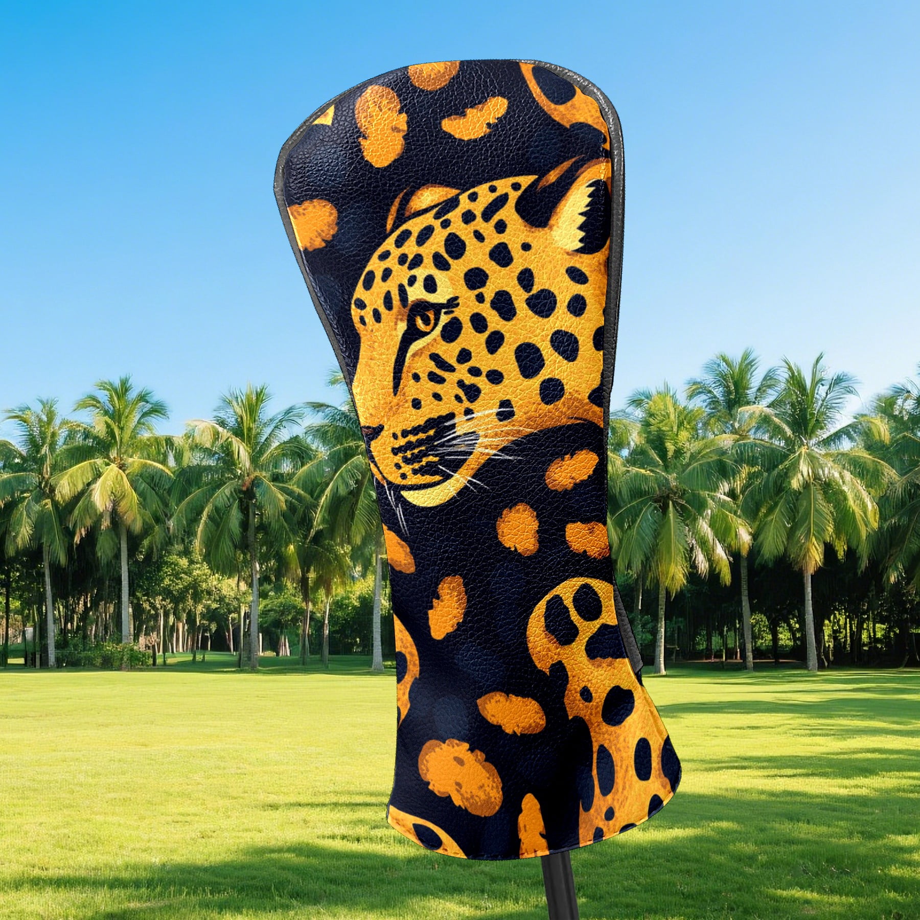 Golf Club Covers PU Leather Waterproof Head Covers for Fairway Woods Hybrids Leopard Pattern