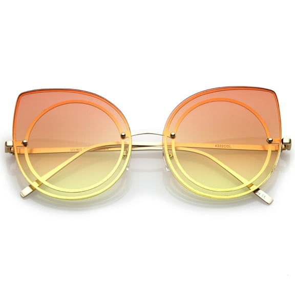 Women's Oversize Rimless Colored Gradient Flat Lens Cat Eye Sunglasses 63mm (Gold / Orange-Yellow)