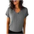 thumbnail image 3 of Admvng Tops For Women Trendy Solid Color Linen Fashion Decorative Button Round Neck Striped Long Sleeve Top S-2XL, 3 of 7