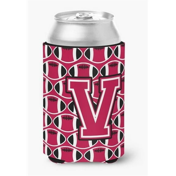Letter V Football Crimson & White Can or Bottle Hugger