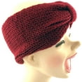 thumbnail image 4 of Womens Ear Warmers Headbands Cold Weather Warm Kable Knitted Head Wrap Burgundy, Knot Front, 4 of 6