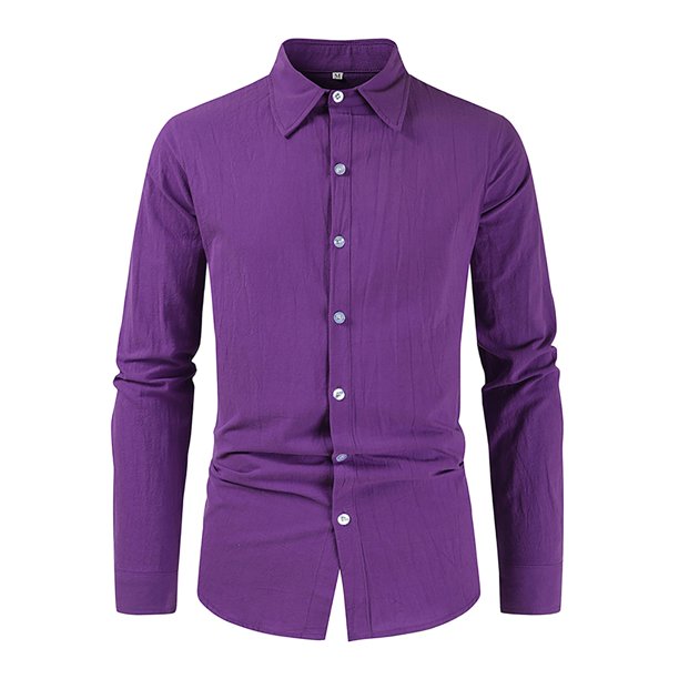 Men's Loose Cotton Linen Solid Color Lapel Long Sleeve Casual Cotton Linen Shirt TopM