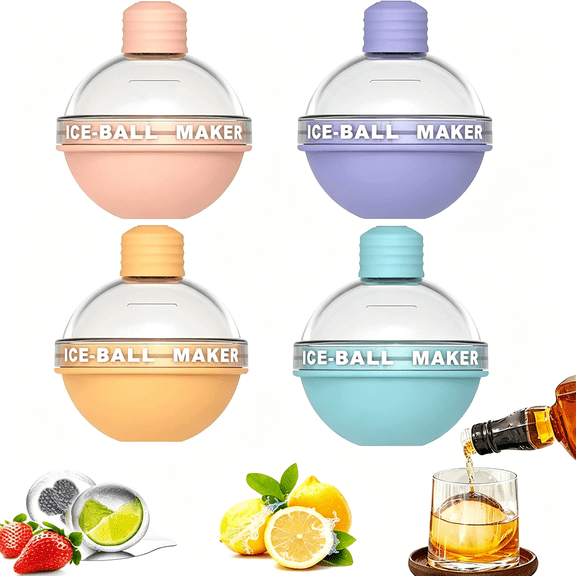 ACDANC 4 Pack Ice Ball Maker,Candy Color Ice Ball Maker Mold,Round Whiskey Ice Mold,Silicone Ice Cube Tray,2.5 Inches Sphere Ice Mold for Whiskey and Cocktails