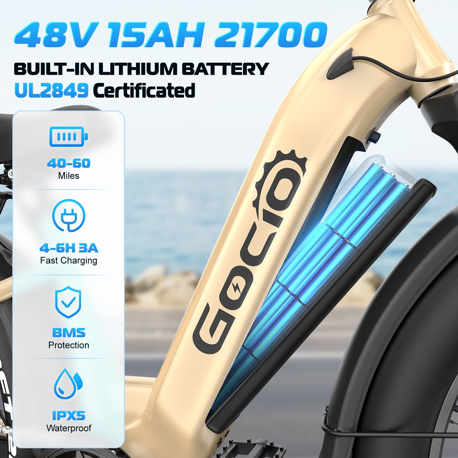 Gocio 26" Fat Tire Electric Bike for Adults, 1350W Peak Motor, 48V 15Ah Battery, 22MPH E-Mountain Bike, 7-Speed Off-Road Ebike, UL2849