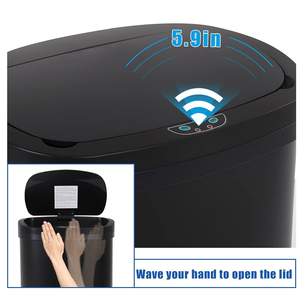 FDW 13 Gallon Stainless Steel Touchless Garbage Trash Can with Motion Sensor for Indoor Use(Black)