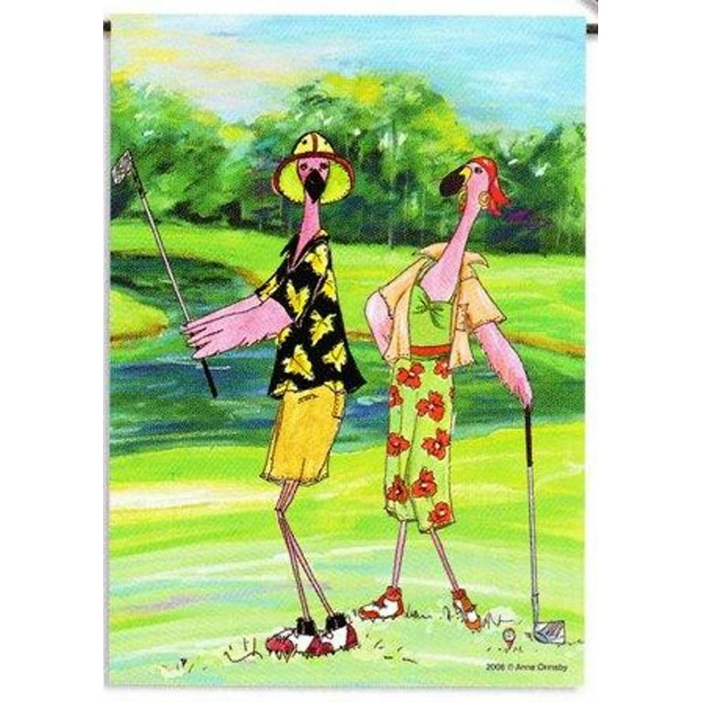 Pink Flamingo Golfers Golfing Golf 13 x 18 Inch Garden Flag Banner GF