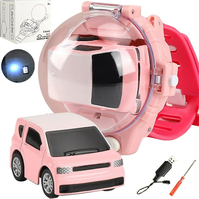 Remote Control Car Watch Toys 2.4 GHz RC Small Car Analog Watch USB Chargeable 2.4Ghz Wrist Racing Car Watch STEM Educational Cartoon RC Small Car for Kids Gift