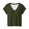 thumbnail image 4 of Rggeeun Women's Tshirts Solid Color V Neck Short Sleeve Loose Fit Soft Breathable for Summer Streetwear Graceful Shirts,Army Green,S, 4 of 4