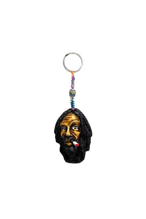 Smoking Bob Rasta Man 3D Figurine Keychain Multicolored Macram Metal Ring - Handmade Gifts Boho Car Keys Bag Accessories