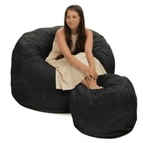 Ultimate Sack 4000 4-Foot Bean Bag Chair with Footstool Set, Charcoal Fur Cover