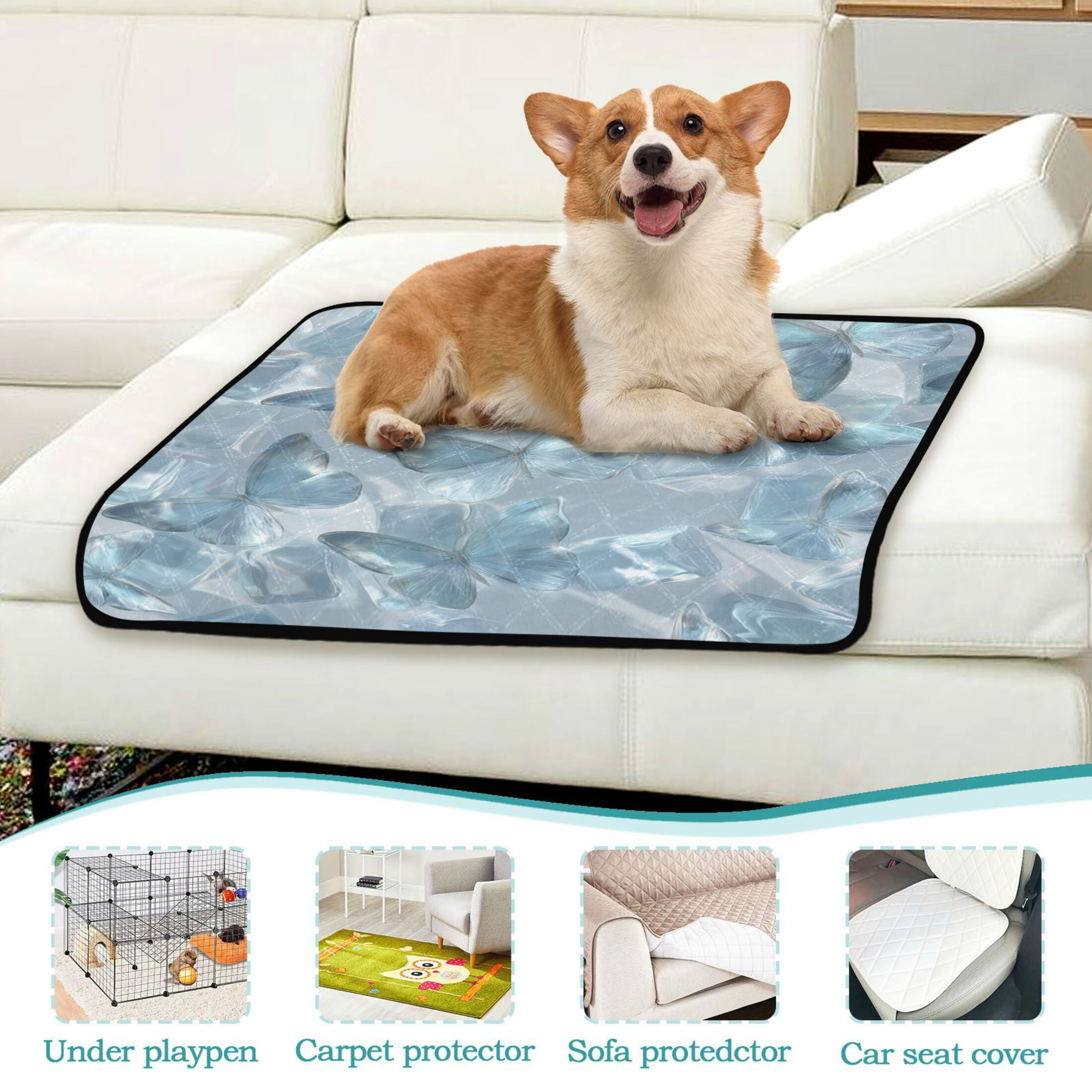 Qxltty Ice Butterfly Cat litter Pads Pet Set of 2 Diaper Mats Center Anti-leakage Layer Absorbent Soft and Comfortable