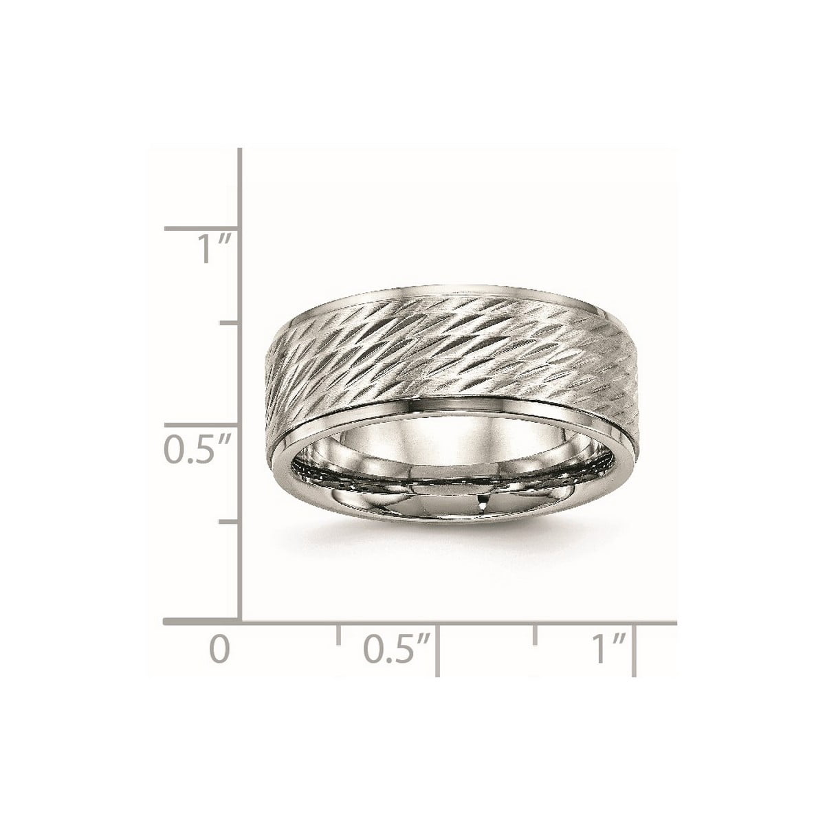 9mm Stainless Steel Polished Ridged Edge Sparkle Cut Ring Size 14 - Ring for Women