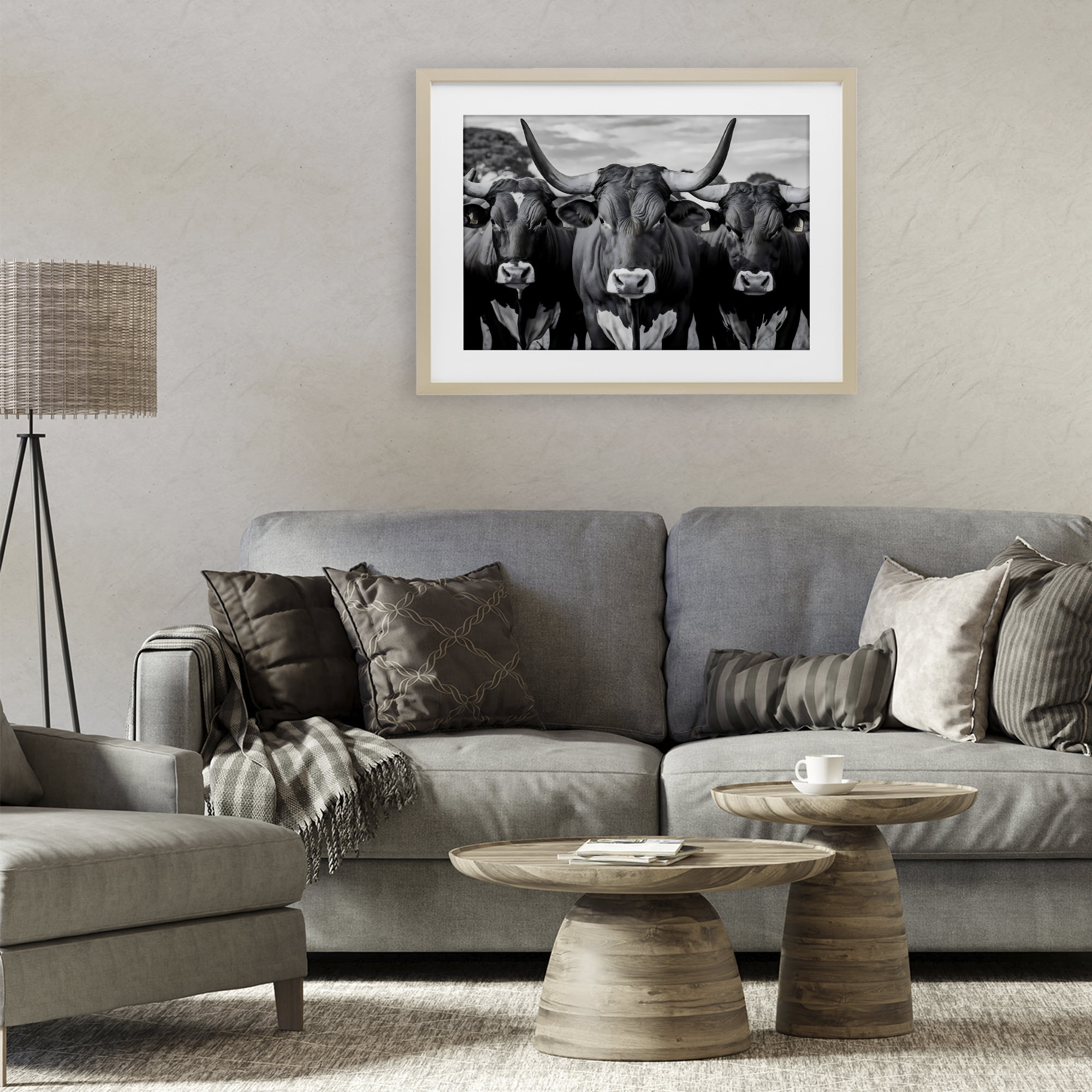 Stupell Industries Three Longhorns in a Row Birch Framed Print Under Glass, design by Creative Studio
